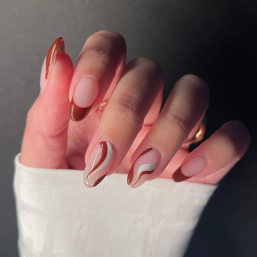Terracotta & White Swirls nails