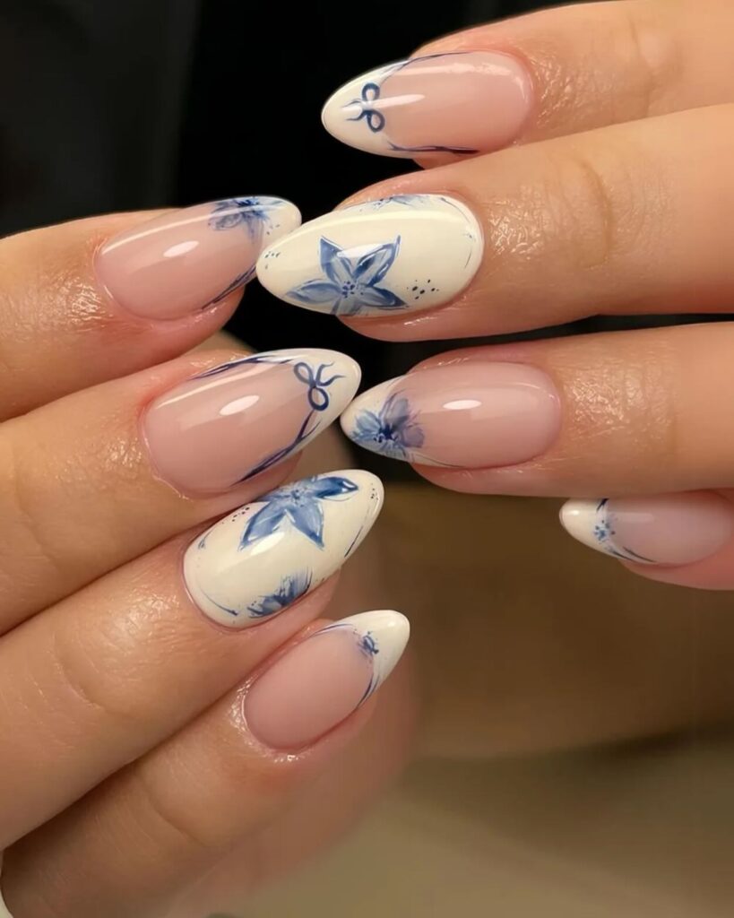 Porcelain Floral Tips nails