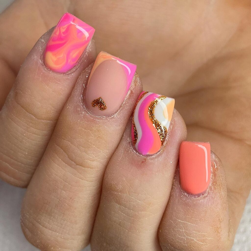 Sunset Marble Swirl nails
