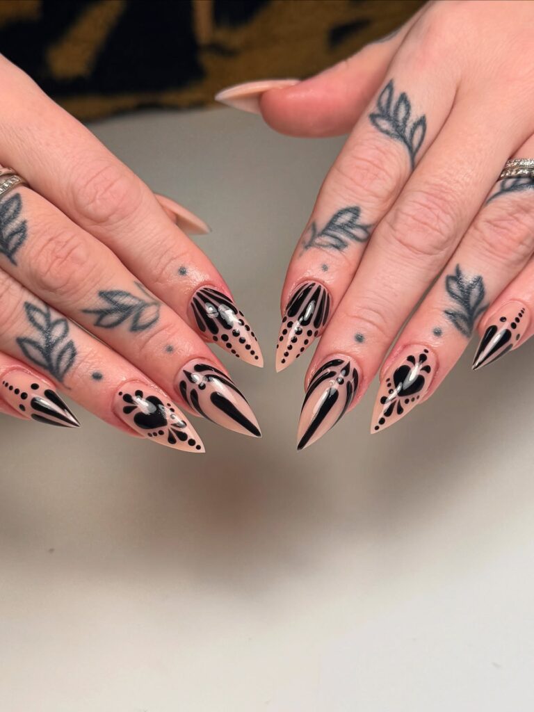 Noir Lace Stiletto nails