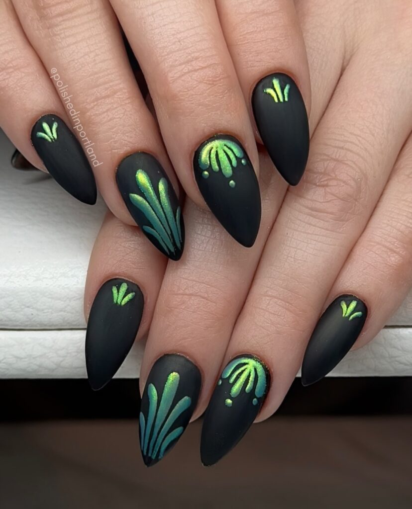 Matte Black Holographic nails