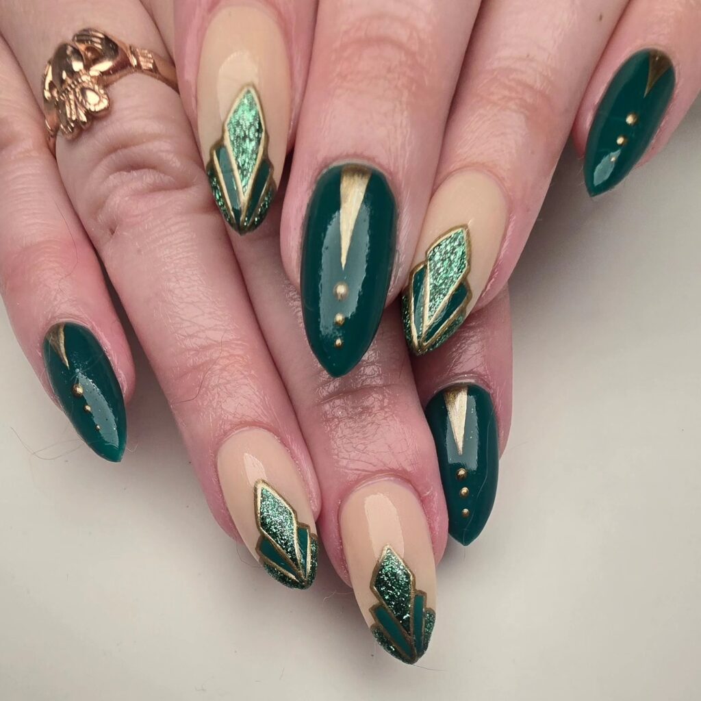 Emerald Diamond Deco nails