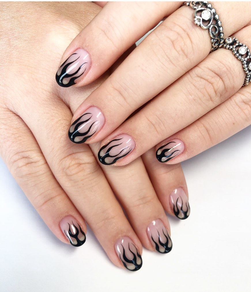 Bare Black Flames nails
