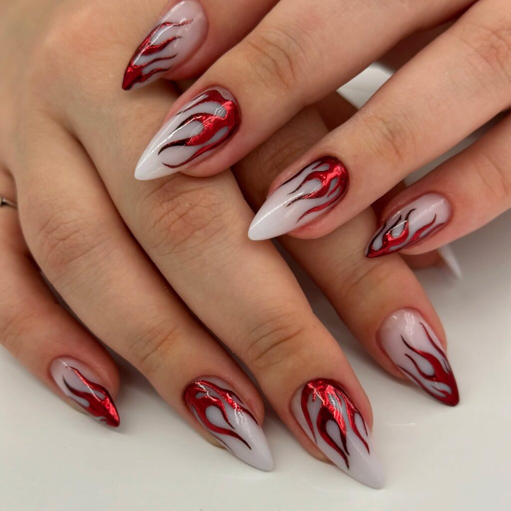 Chrome Red Stilettos nails