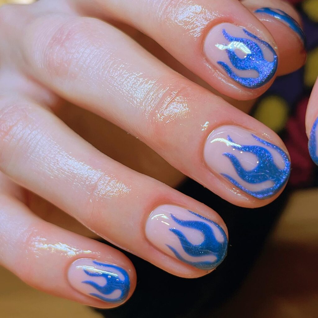 Sapphire Glitter French nails