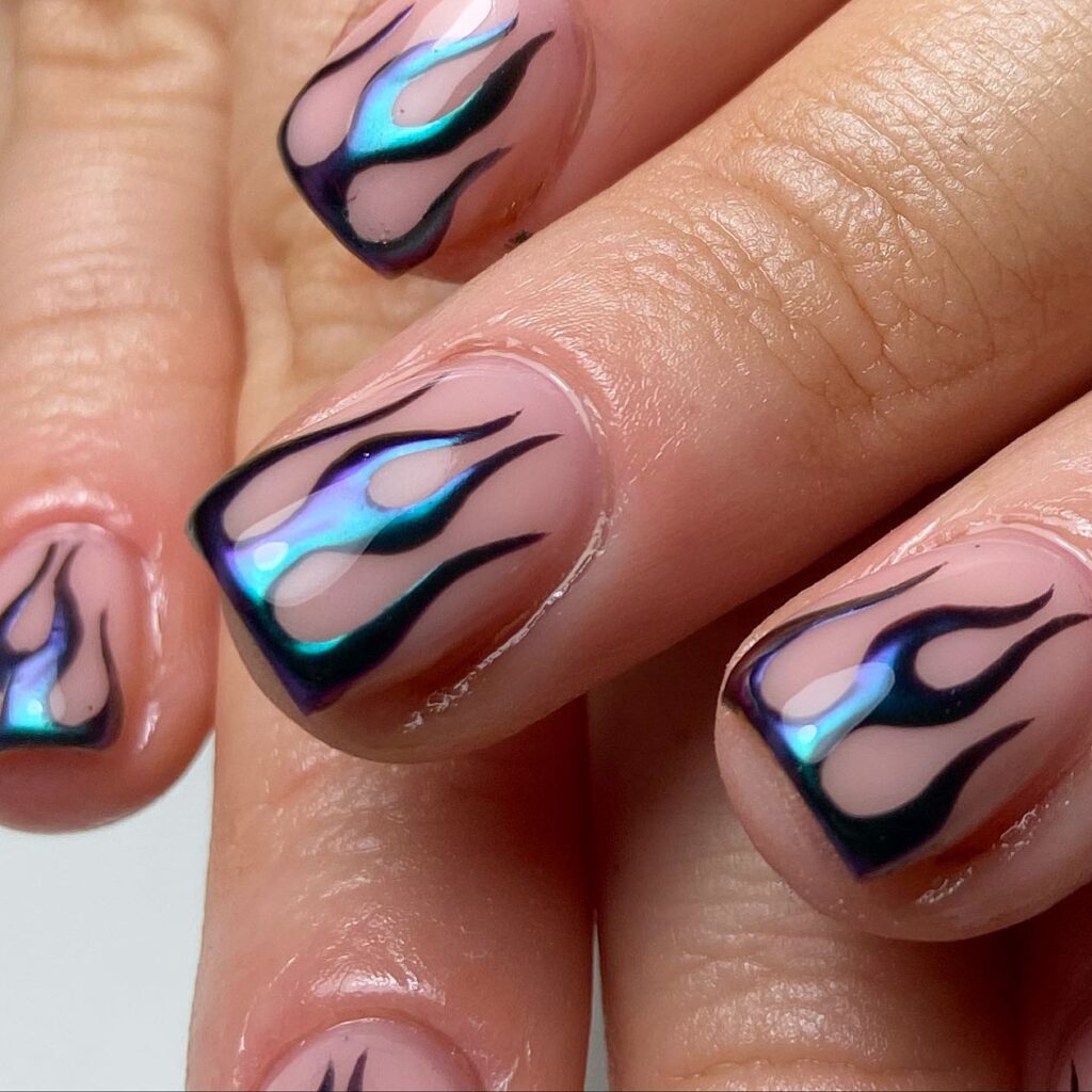Iridescent Dark Flame nails