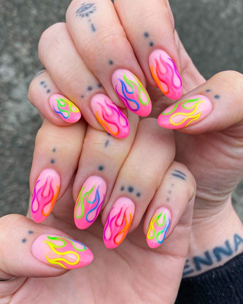 Neon Candy Burst nails