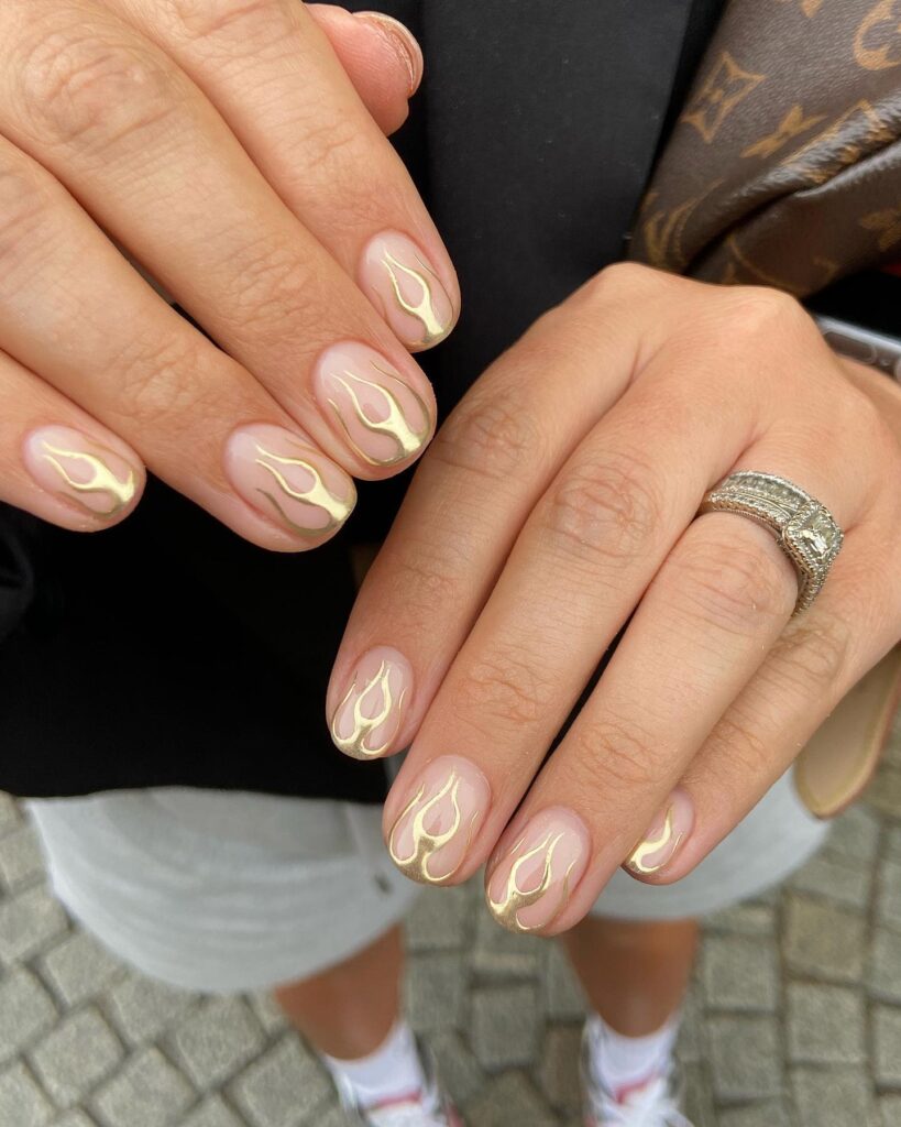 Gold Flame French nails