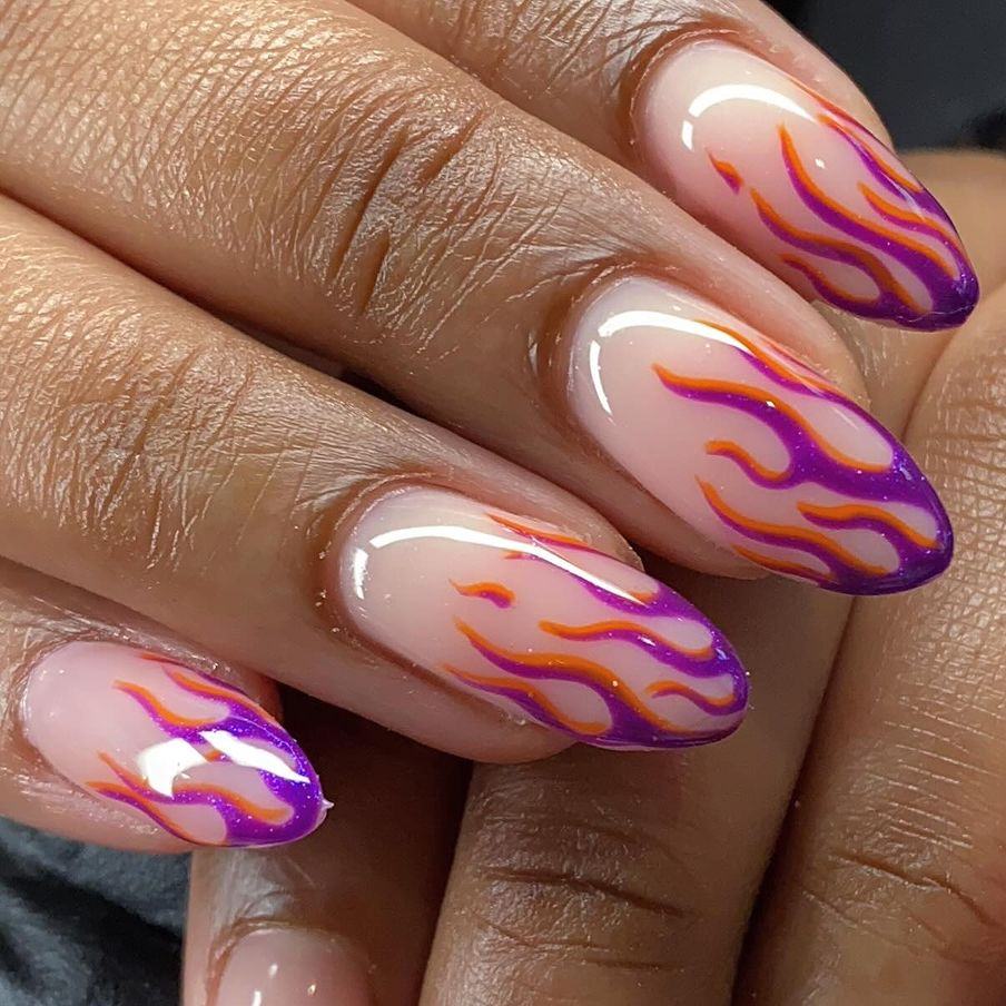 Purple Glitter Flame nails