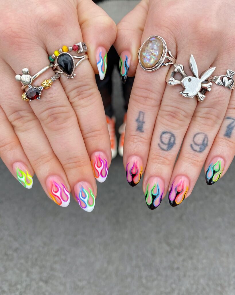 Rainbow Flame Nails