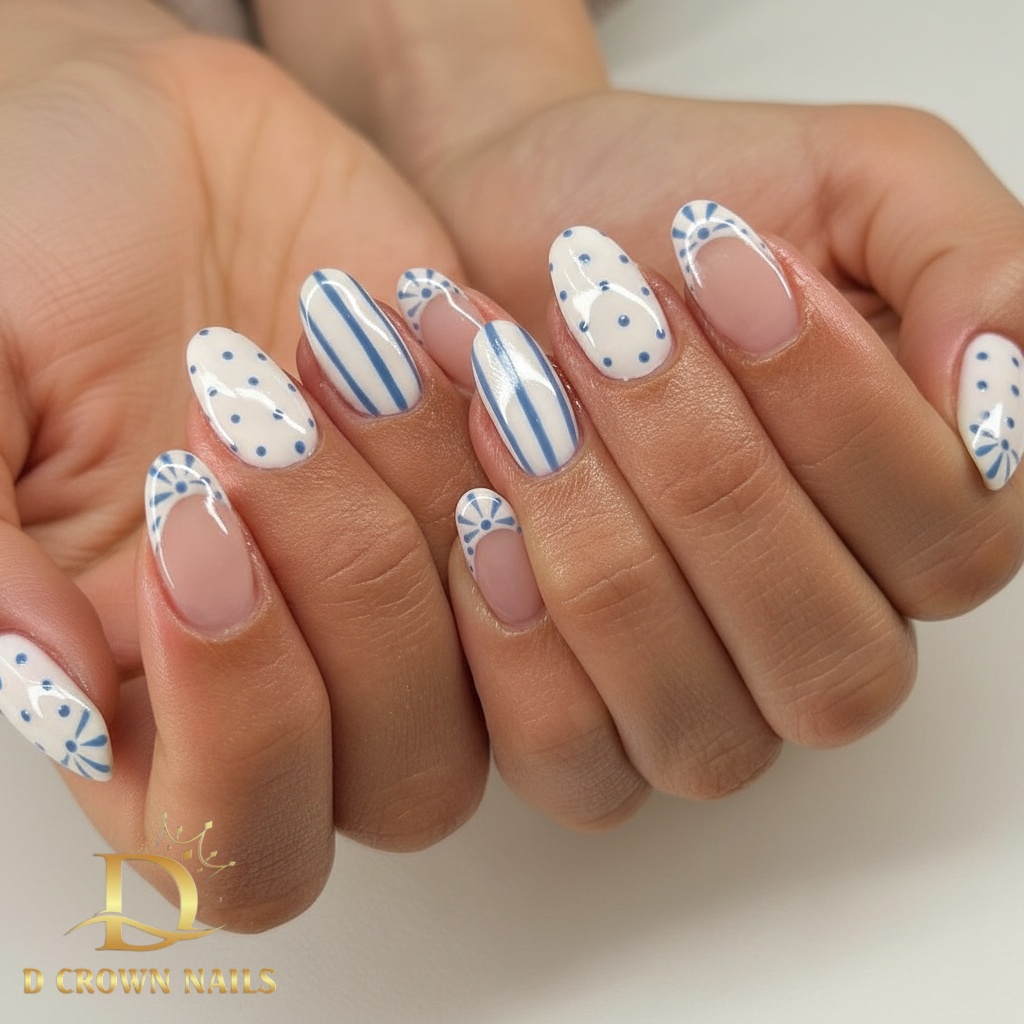 Navy Wave Ombré nails