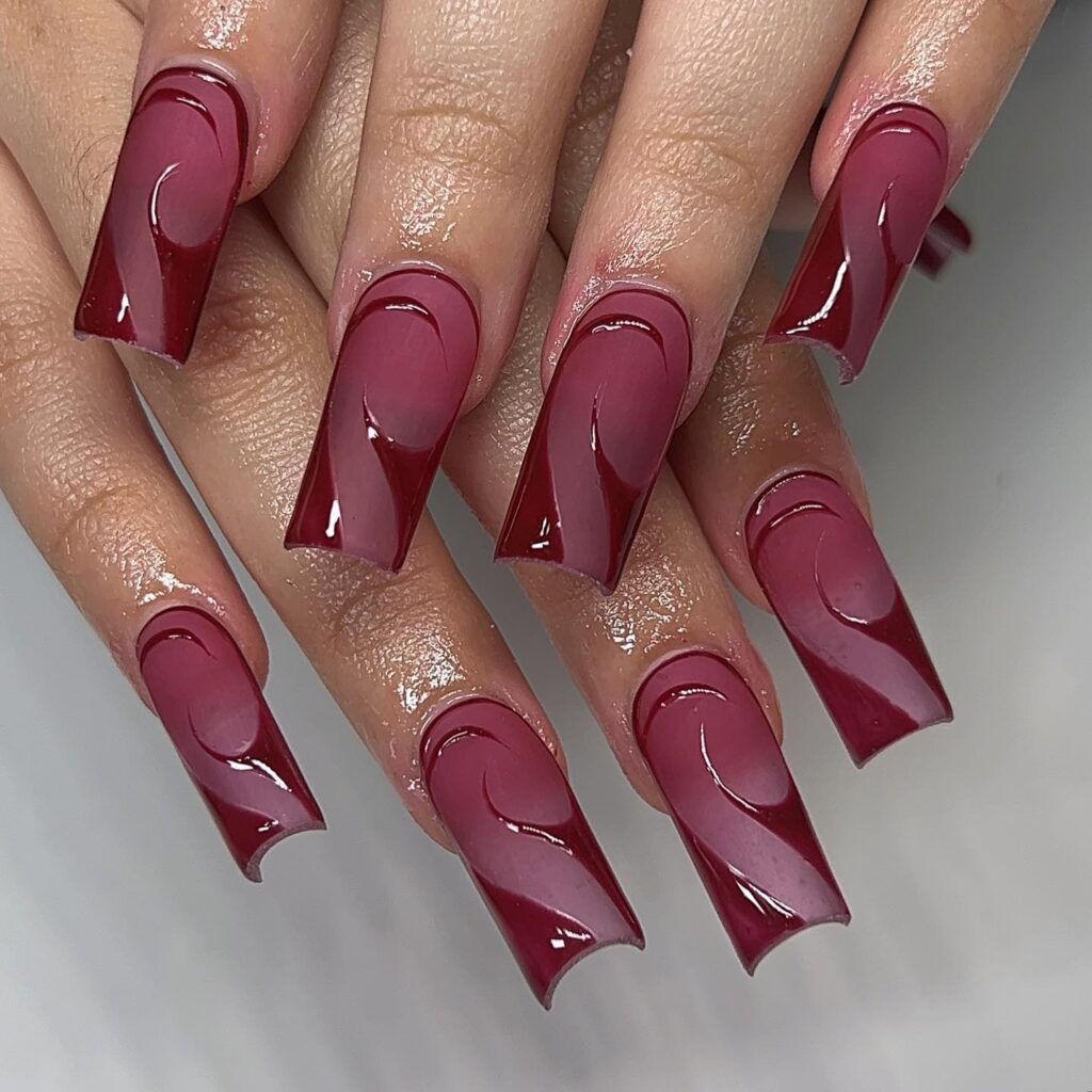 Crimson Swirl Coffins nails