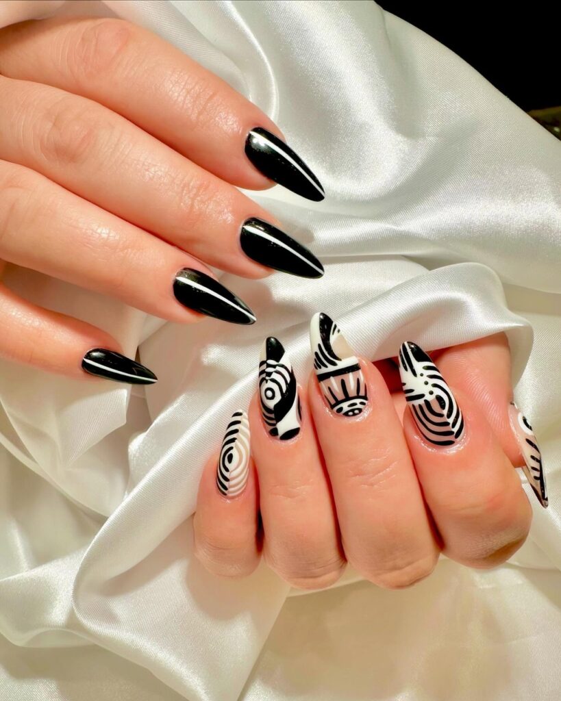 Monochrome Op Art nails