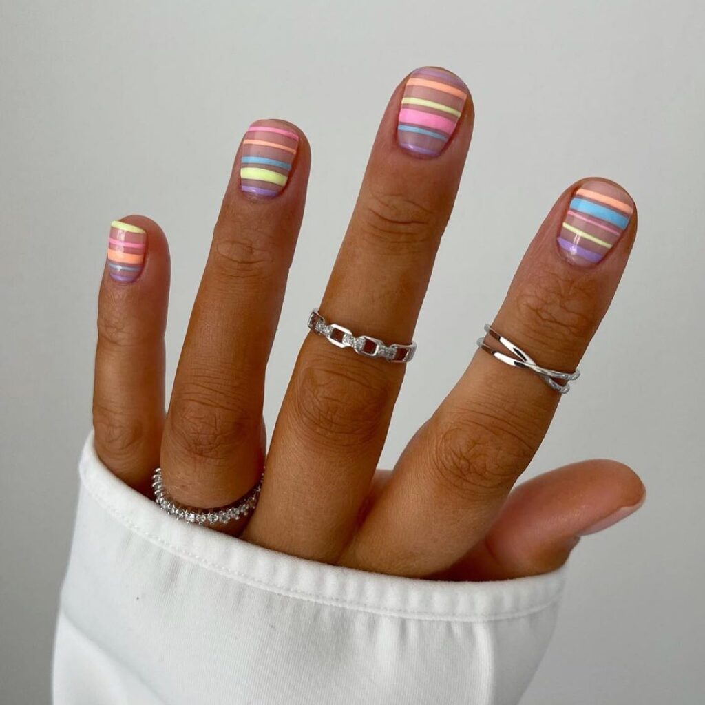 Rainbow Stripe Rounds nails