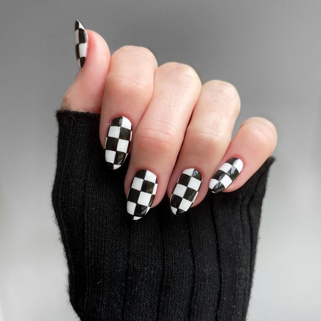black and white checkered nails