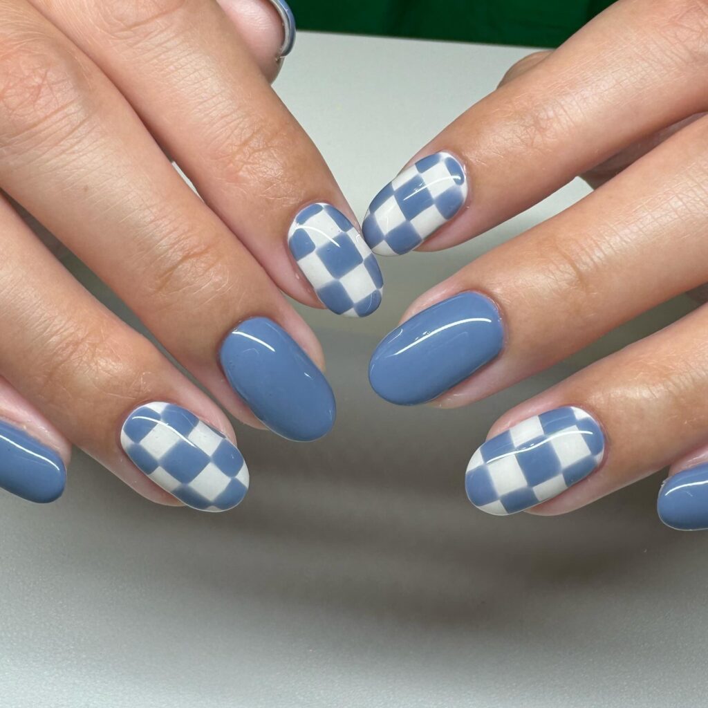 Steel Blue Checker nails
