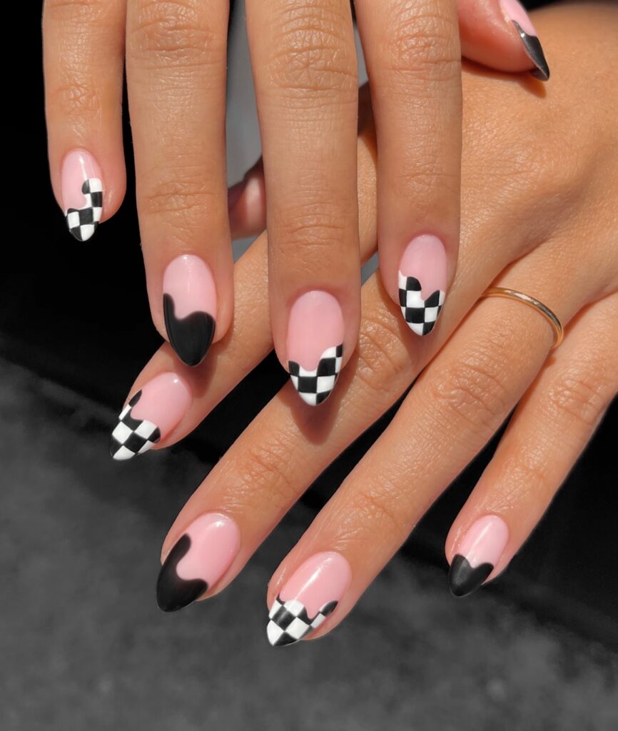 Heart-Tip Checker French nails