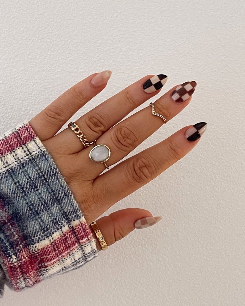 Dark Chocolate Checks nails