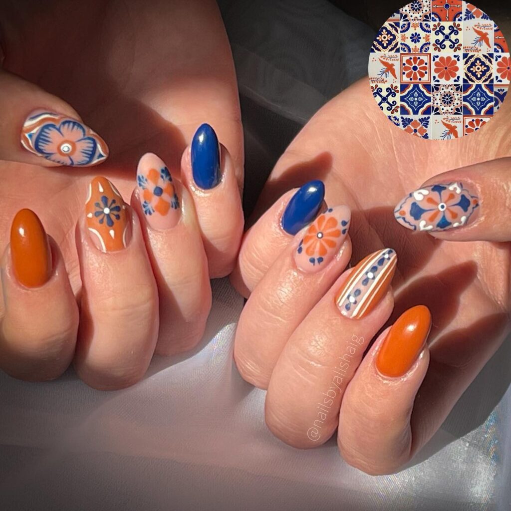 Mexican Talavera Tile nails
