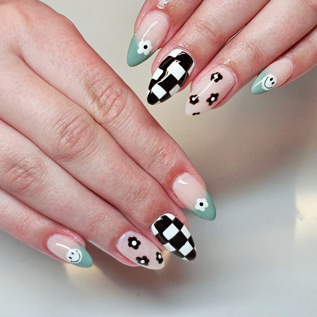 Sage & Daisy Checker nails