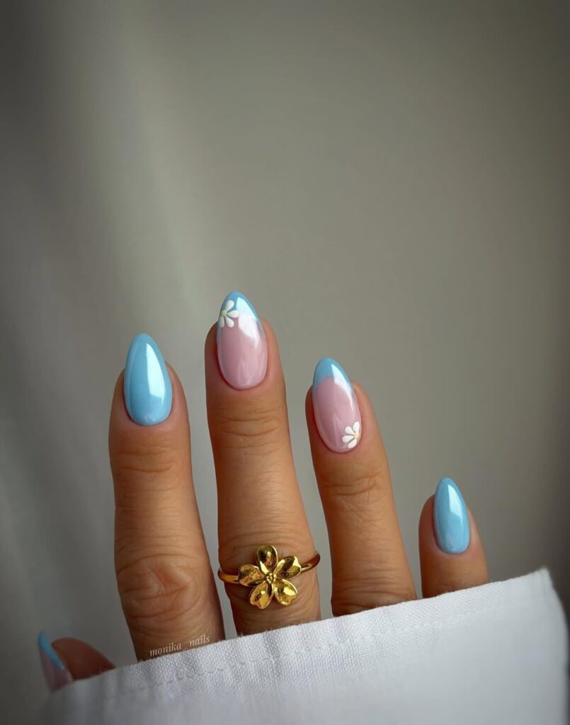 Baby Blue Daisy Tips nails