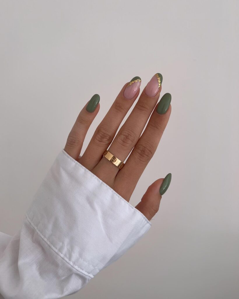 Olive Gold Tip nails