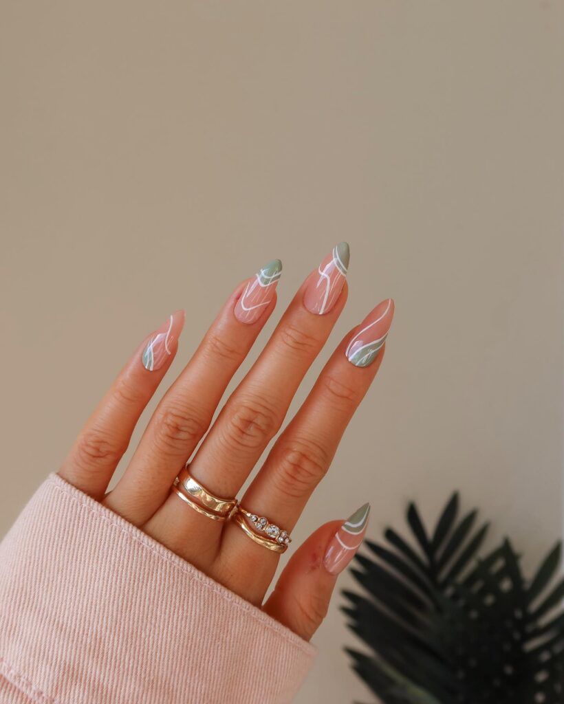 Sage Abstract Linework nails