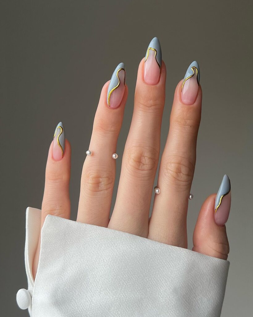 Slate Wave Gilded Tips nails