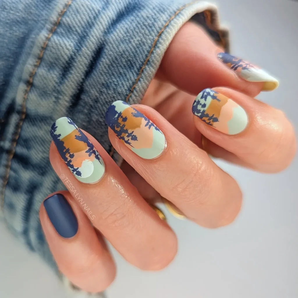 Sunset Treeline Layers nails