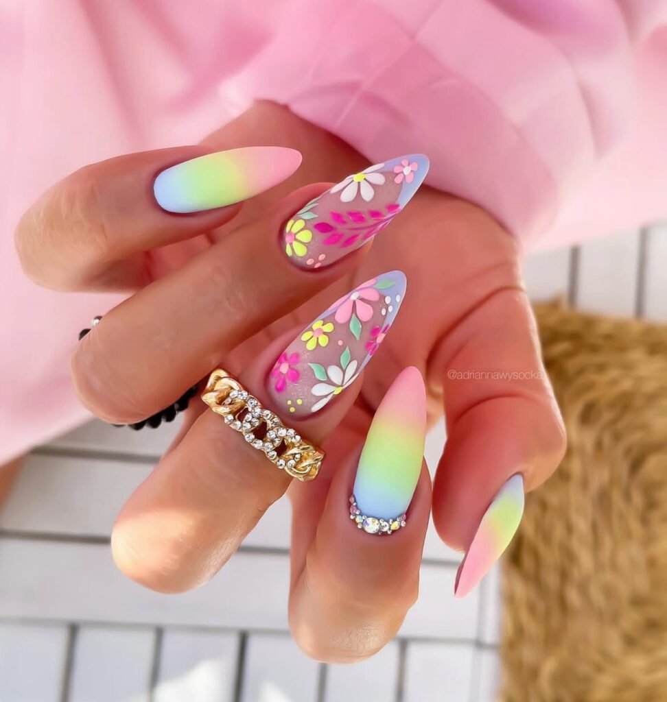 Rainbow Garden Bloom nails