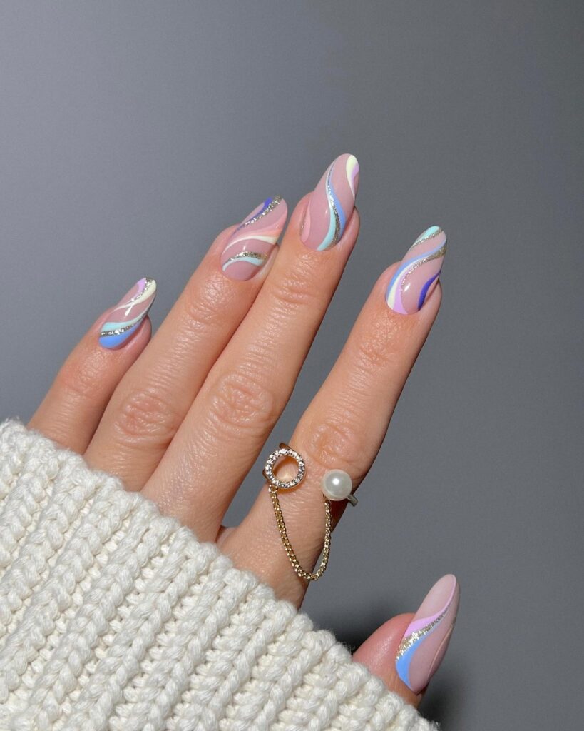 Iridescent Pastel Swirls nails