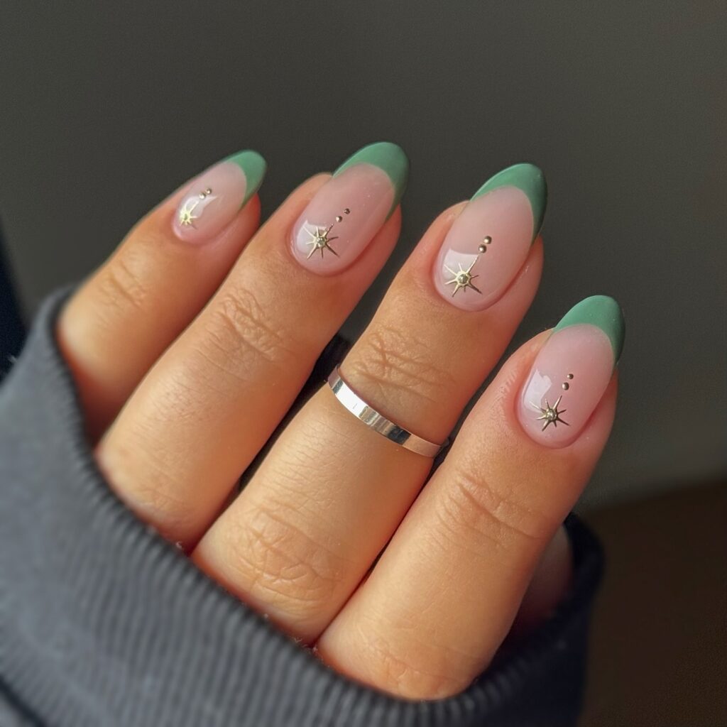 Green Celestial French nails