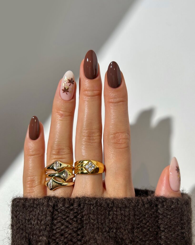 Chocolate Autumn Stars nails