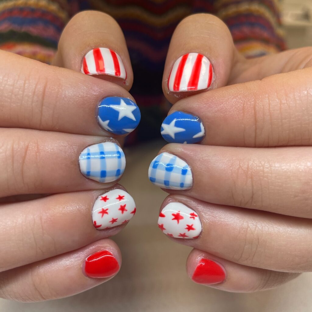 Gingham Stars Stripes nails