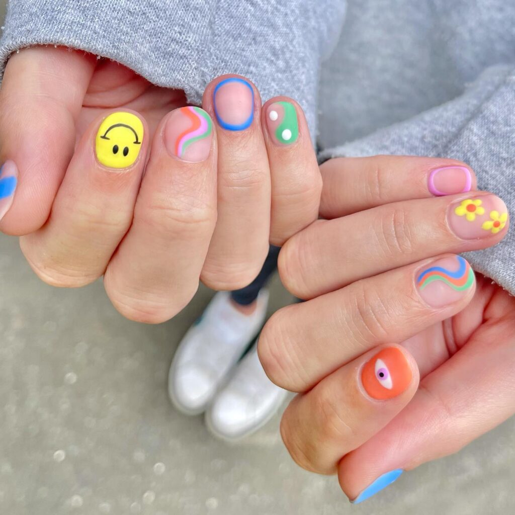 Groovy Doodle Brights nails