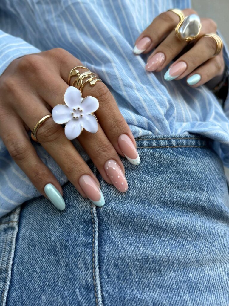 Mint French & Dots nails