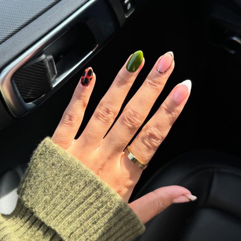 Earthy Olive & Tortoise nails