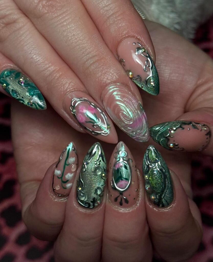 Enchanted Teal Jewels nails