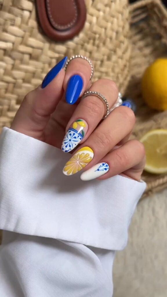 Cobalt & Citrus nails
