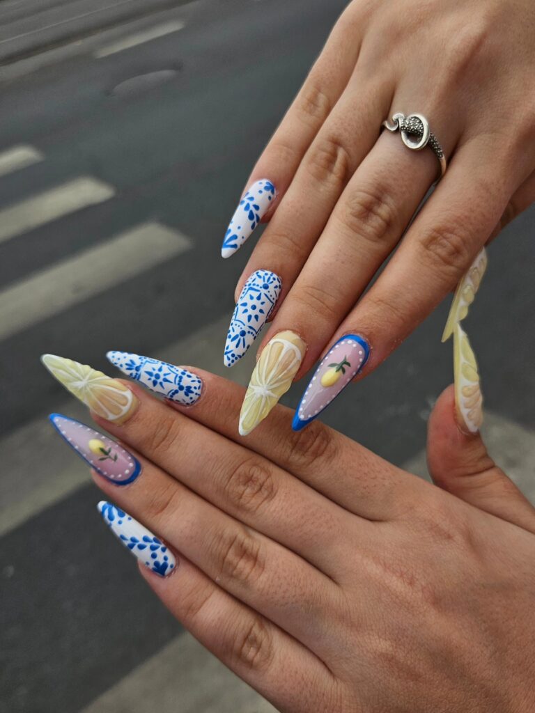 Stiletto Lemon Tiles nails