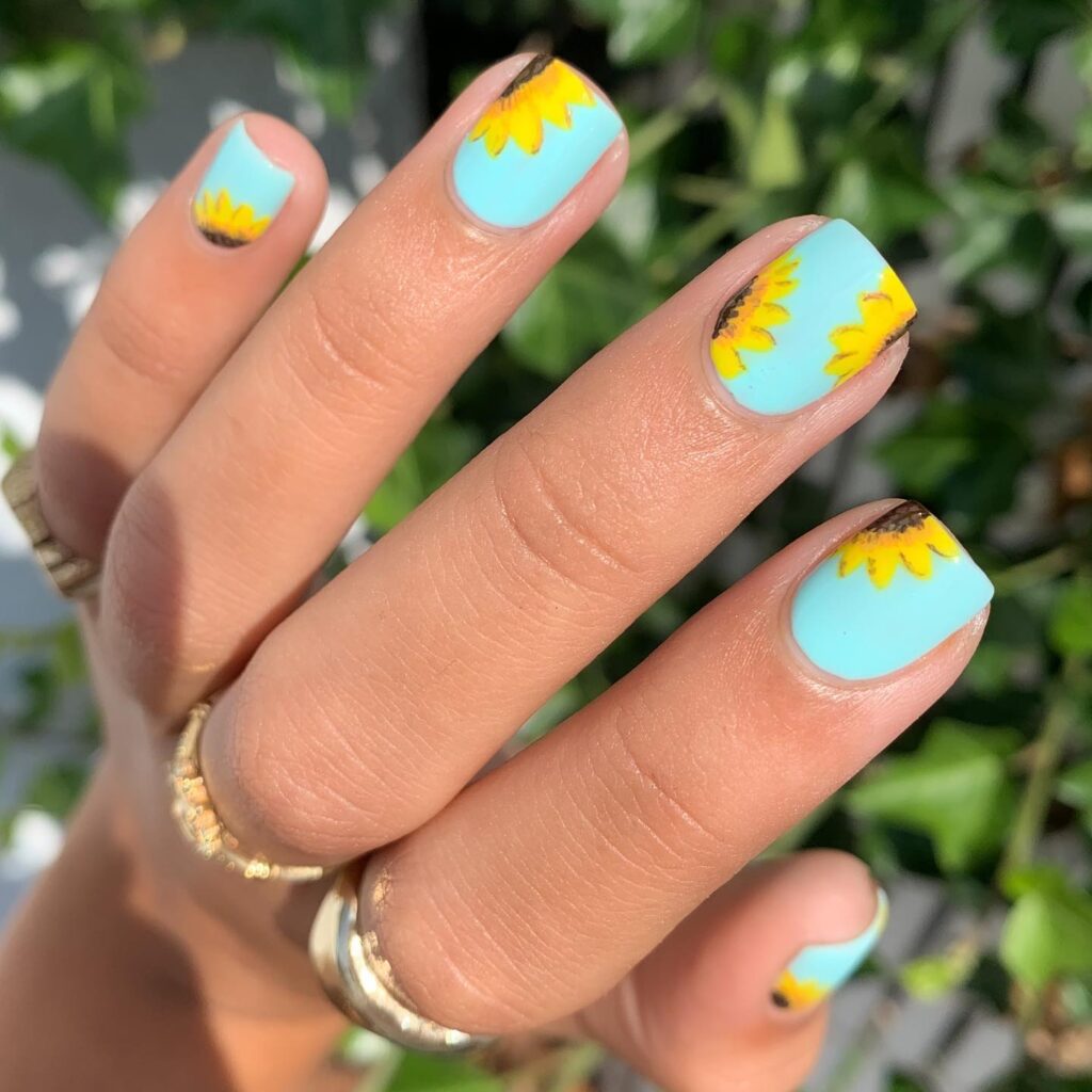 Sky Blue Blooms nails