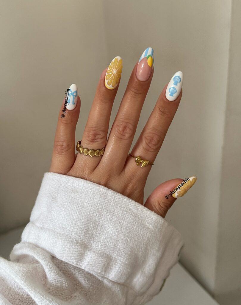 Citrus Shells & Bows nails