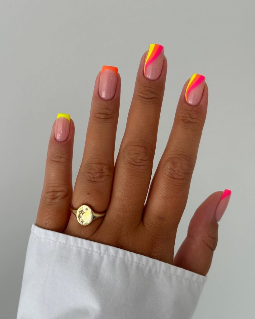 Neon French Tip Swirls nails