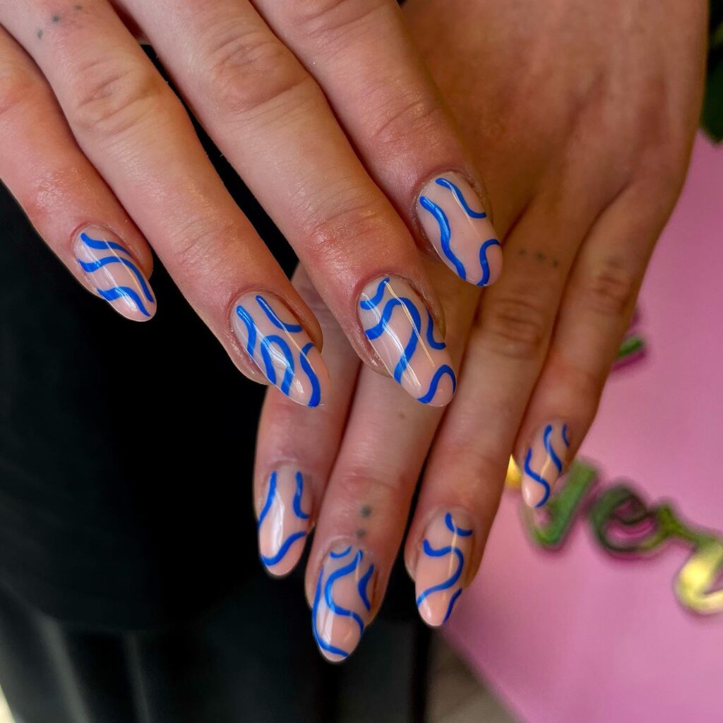 Electric Blue Lines nails