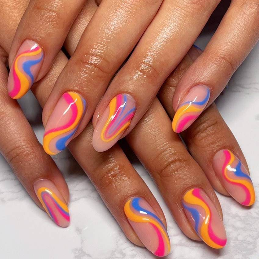 Sunset Retro Swirls nails
