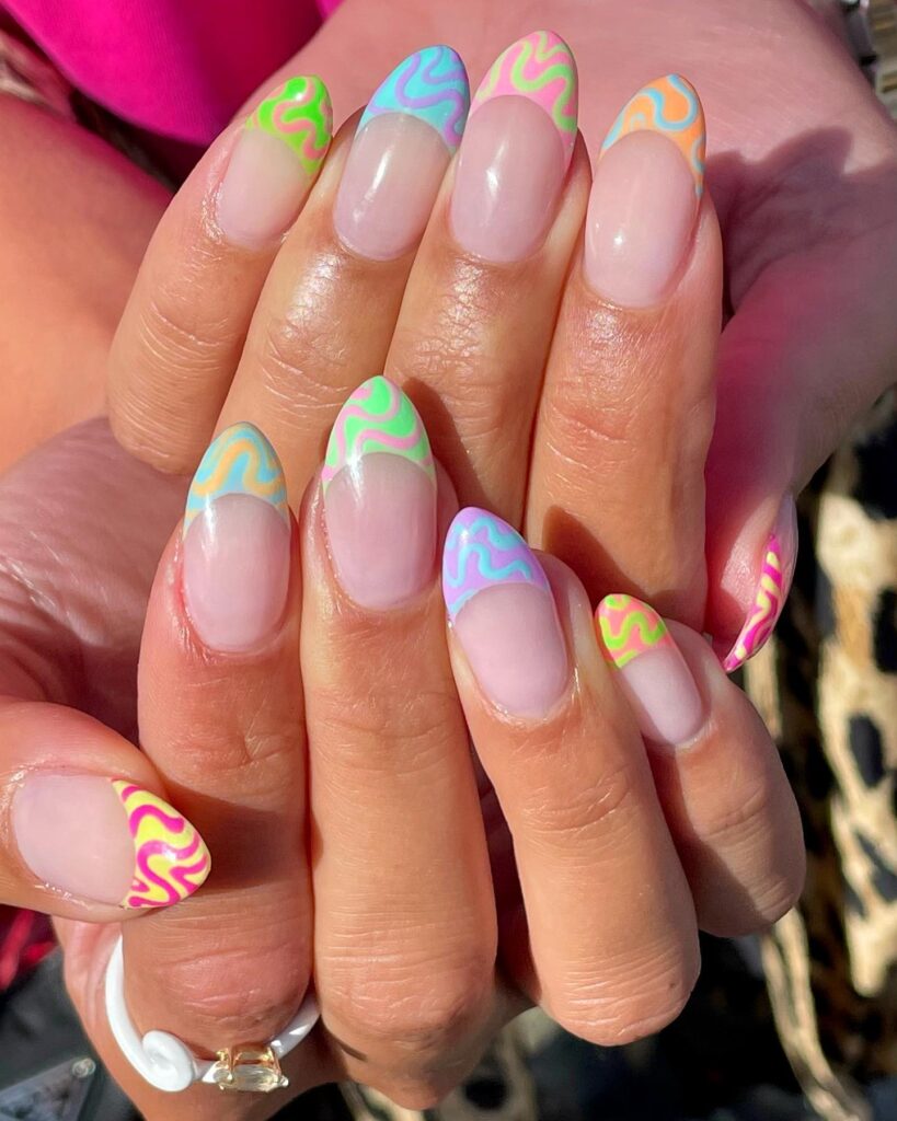 Neon French Swirl Tips nails