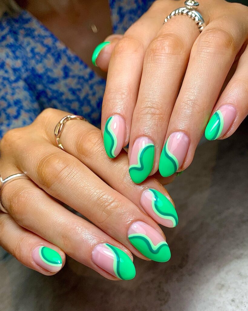 Bold Green Waves nails