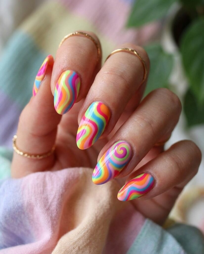 Full Rainbow Swirls nails