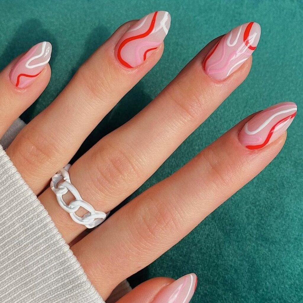 Red & White Abstract nails