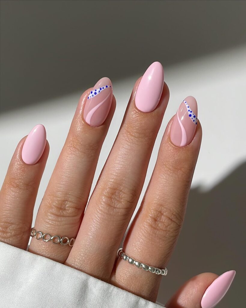 Blush & Cobalt Dots nails